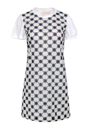 Current Boutique-Tory Burch - White & Navy Logo Lace T-Shirt Dress Sz S