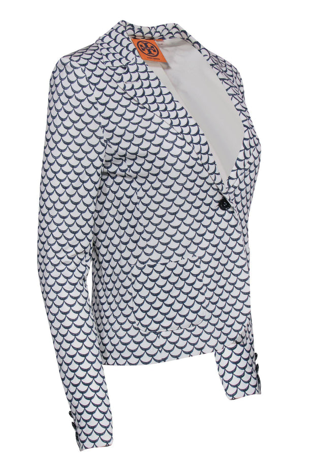 Current Boutique-Tory Burch - White & Navy Scalloped Print Blazer Sz M