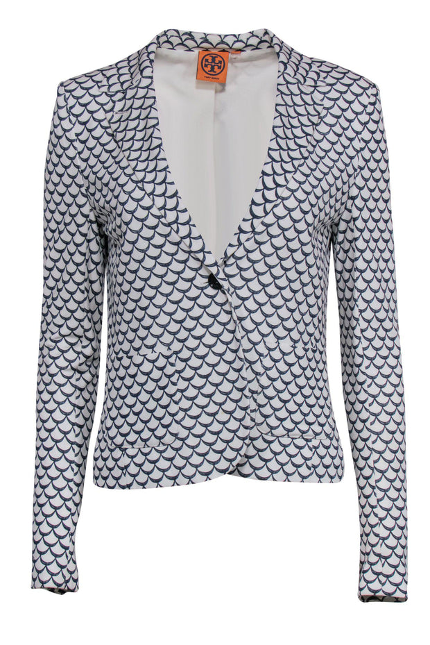 Current Boutique-Tory Burch - White & Navy Scalloped Print Blazer Sz M