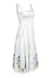 Current Boutique-Tory Burch - White Smocked Tiered Midi Dress w/ Floral Embroidery Sz M