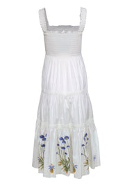 Current Boutique-Tory Burch - White Smocked Tiered Midi Dress w/ Floral Embroidery Sz M