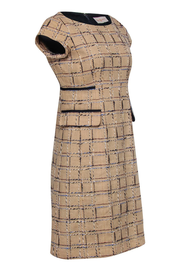 Current Boutique-Tory Burch - Woven Cream & Plaid Cotton & Linen Sheath Dress Sz 6