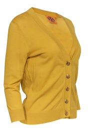 Current Boutique-Tory Burch - Yellow Button-Up Cotton Cardigan w/ Logo Buttons Sz M