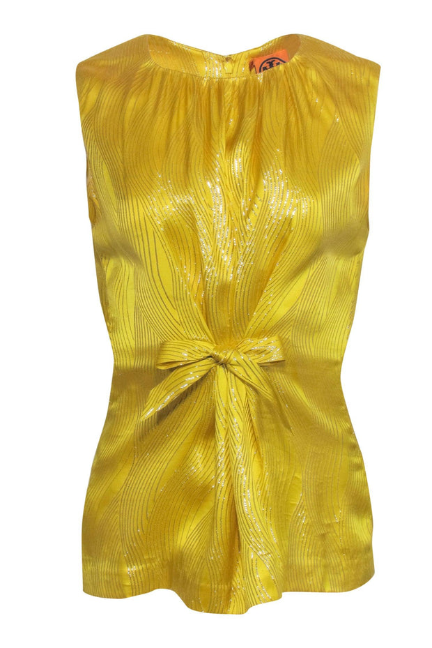 Current Boutique-Tory Burch - Yellow & Gold Front Tie Tank Blouse Sz 12