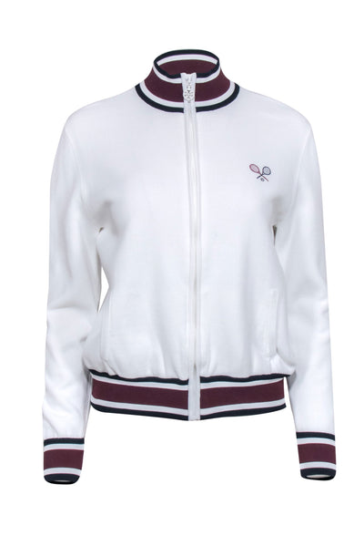 Current Boutique-Tory Sport - White Bomber Warmup Jacket w/ Navy Trim Sz M