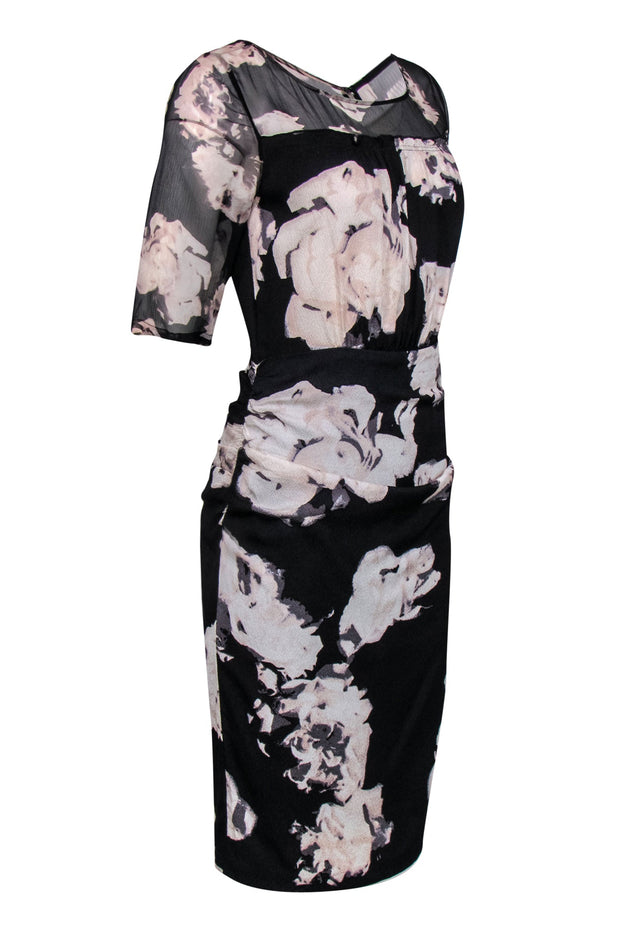 Current Boutique-Tracy Reese - Black & Cream Floral Silk Dress w/ Mesh Sz 4