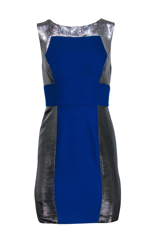 Current Boutique-Tracy Reese - Cobalt Blue & Silver Paneled Sheath Dress Sz 2