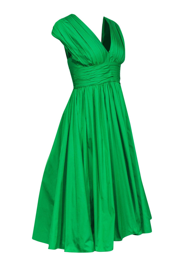 Current Boutique-Tracy Reese - Emerald Flare Midi Dress w/ Pleated Bodice Sz 2