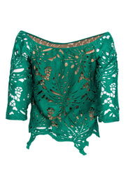 Current Boutique-Tracy Reese - Green Leaf Lace Quarter Sleeve Blouse Sz XS