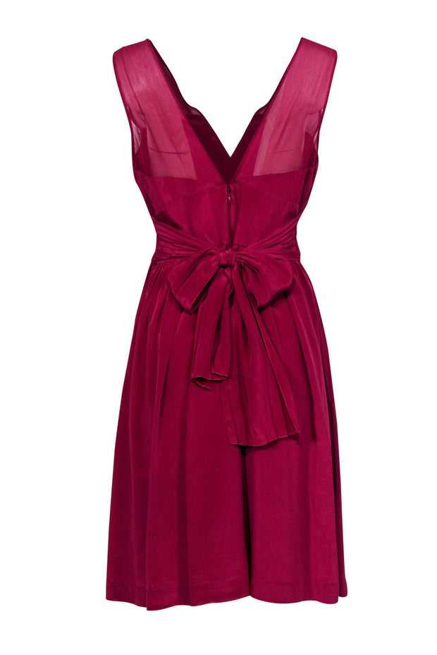 Current Boutique-Tracy Reese - Magenta Silk Pleated Mesh Shoulder Dress Sz 8