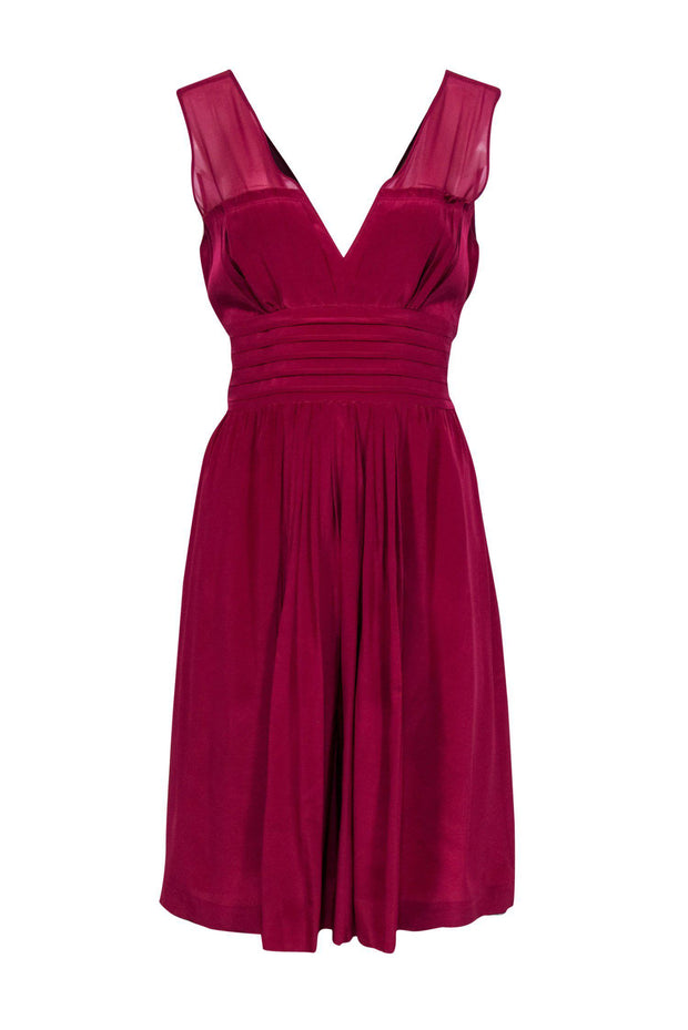 Current Boutique-Tracy Reese - Magenta Silk Pleated Mesh Shoulder Dress Sz 8