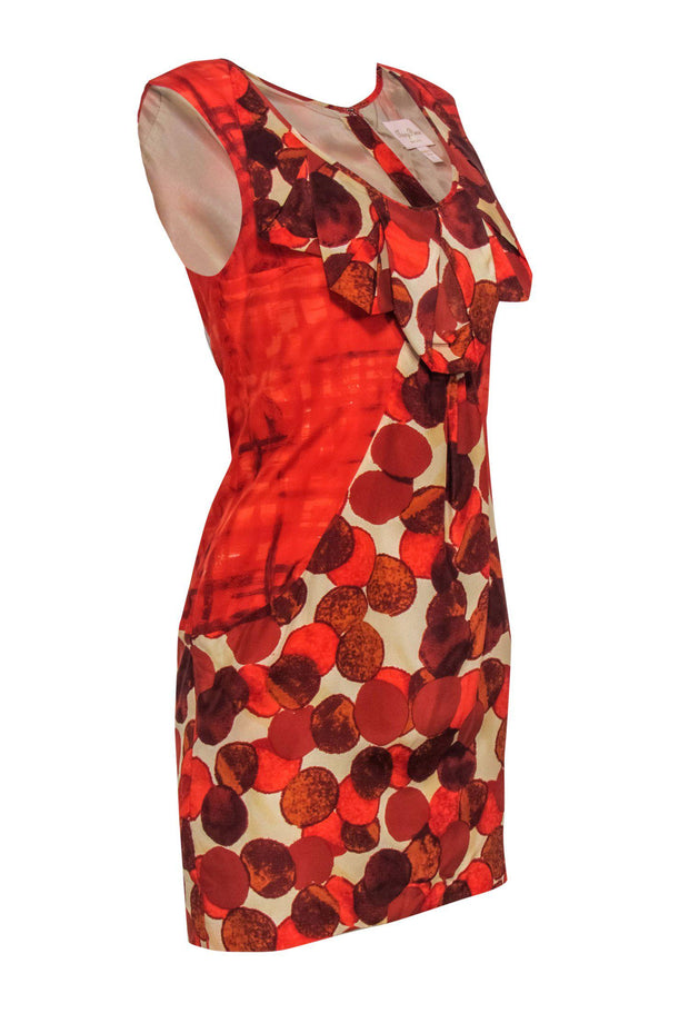 Current Boutique-Tracy Reese - Orange Circle Print Cap Sleeve Silk Sheath Dress Sz 4