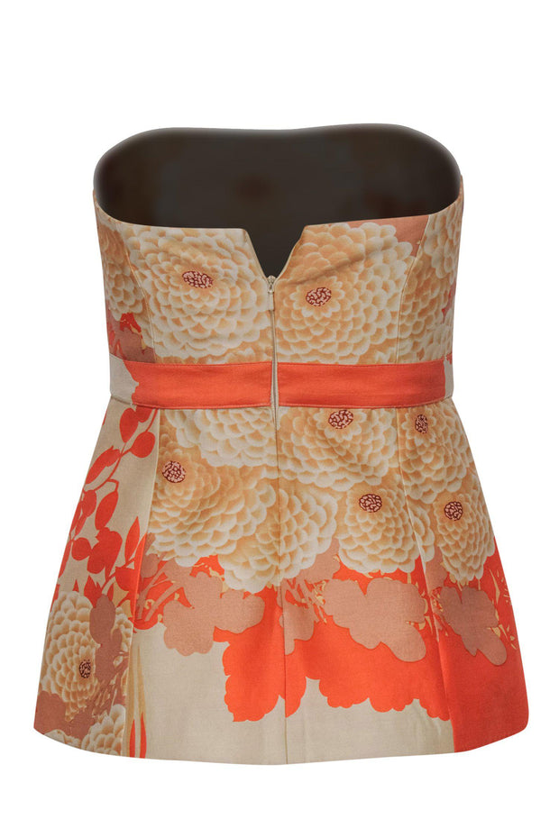 Current Boutique-Tracy Reese - Orange & Cream Floral Print Strapless Top w/ Bow Sz 2