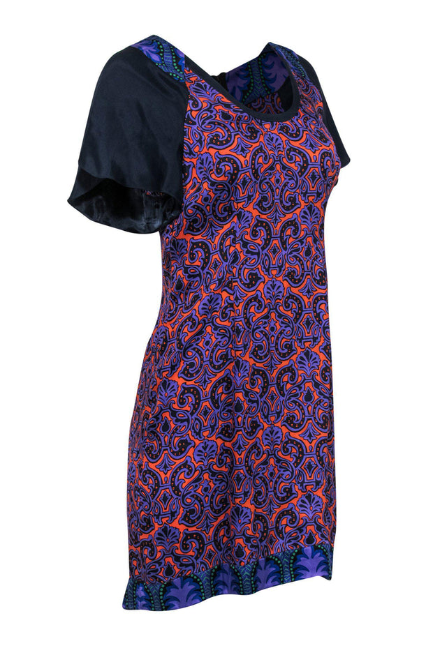 Current Boutique-Tracy Reese - Orange, Purple & Navy Printed Short Sleeve Shift Dress Sz 6