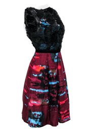 Current Boutique-Tracy Reese - Red & Blue Printed A-Line Dress w/ Floral Bodice Sz 12