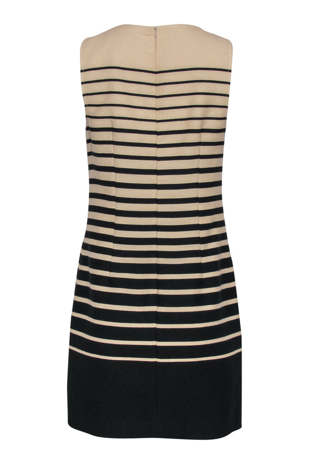 Current Boutique-Trina Turk - Beige & Navy Striped Sleeveless Shift Dress Sz 6