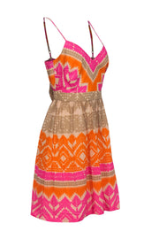 Current Boutique-Trina Turk - Beige, Pink & Orange Bohemian Print Fit & Flare Dress Sz 8