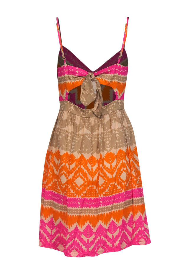 Current Boutique-Trina Turk - Beige, Pink & Orange Bohemian Print Fit & Flare Dress Sz 8