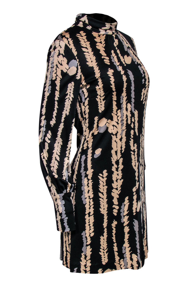 Current Boutique-Trina Turk - Black, Beige & Grey Print High Neck Dress Sz 8