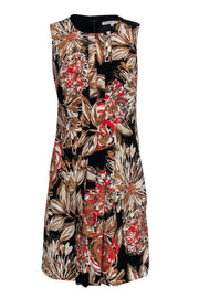 Current Boutique-Trina Turk - Black, Brown & Red Floral Pleated Dress Sz 0