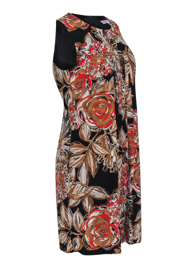 Current Boutique-Trina Turk - Black, Brown & Red Floral Pleated Dress Sz 6