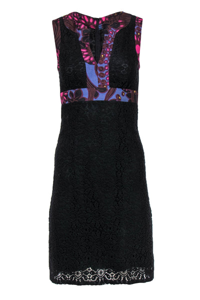 Current Boutique-Trina Turk - Black Lace & Purple Printed Sheath Dress Sz 2