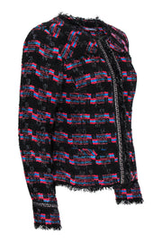 Current Boutique-Trina Turk - Black, Red & Blue Metallic Fringe Tweed Jacket Sz 8