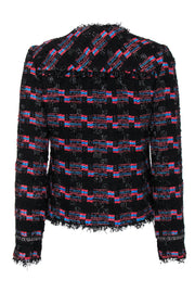 Current Boutique-Trina Turk - Black, Red & Blue Metallic Fringe Tweed Jacket Sz M