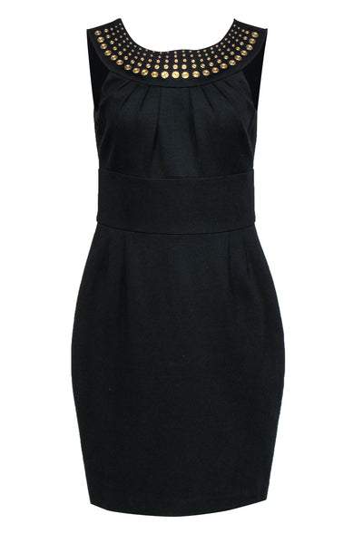 Current Boutique-Trina Turk - Black Round Neck Sheath Dress w/ Gold Studs Sz 10