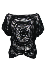 Current Boutique-Trina Turk - Black Short Sleeve Cotton Crochet Top Sz M