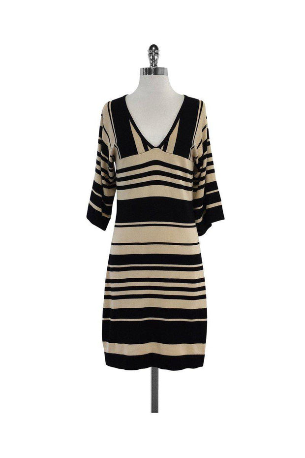 Current Boutique-Trina Turk - Black & Tan Striped Knit Dress Sz M