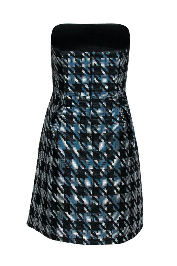 Current Boutique-Trina Turk - Black, White & Green Houndstooth Strapless Dress Sz S