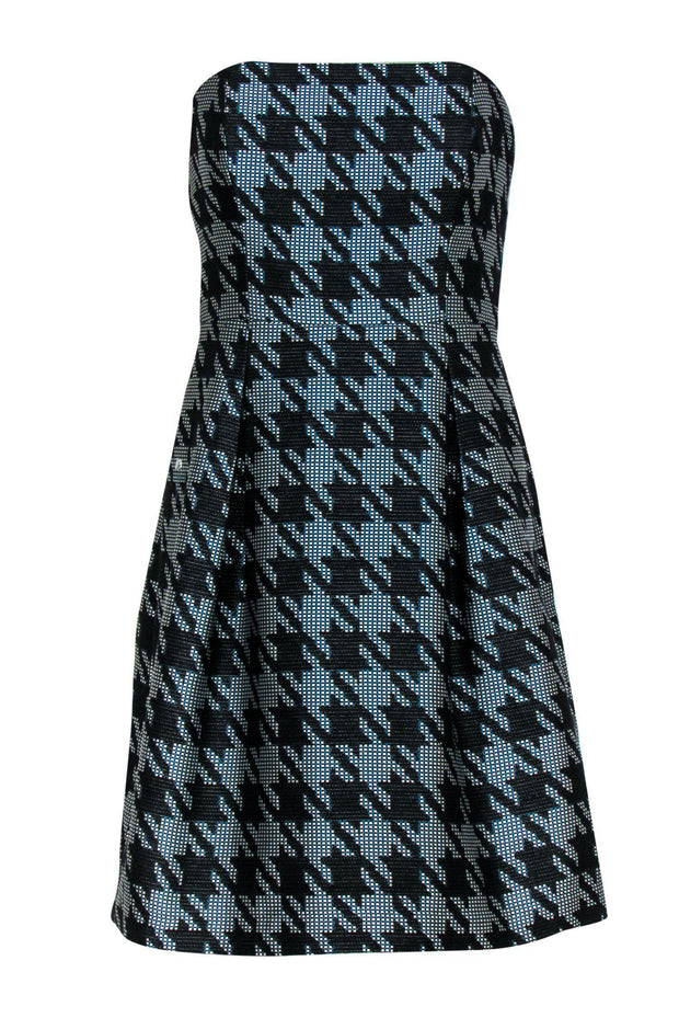 Current Boutique-Trina Turk - Black, White & Green Houndstooth Strapless Dress Sz S