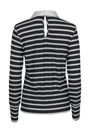 Current Boutique-Trina Turk - Black & White Metallic Striped Blouse w/ Collar Sz L