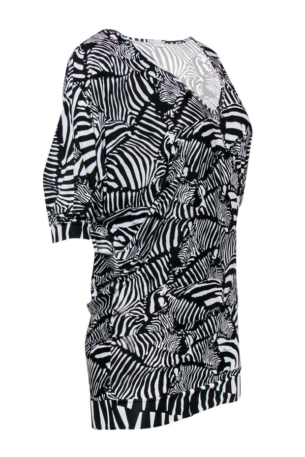 Current Boutique-Trina Turk - Black & White Zebra Print Dolman Sleeve Shift Dress Sz S