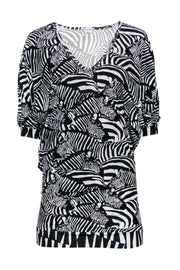 Current Boutique-Trina Turk - Black & White Zebra Print Dolman Sleeve Shift Dress Sz S