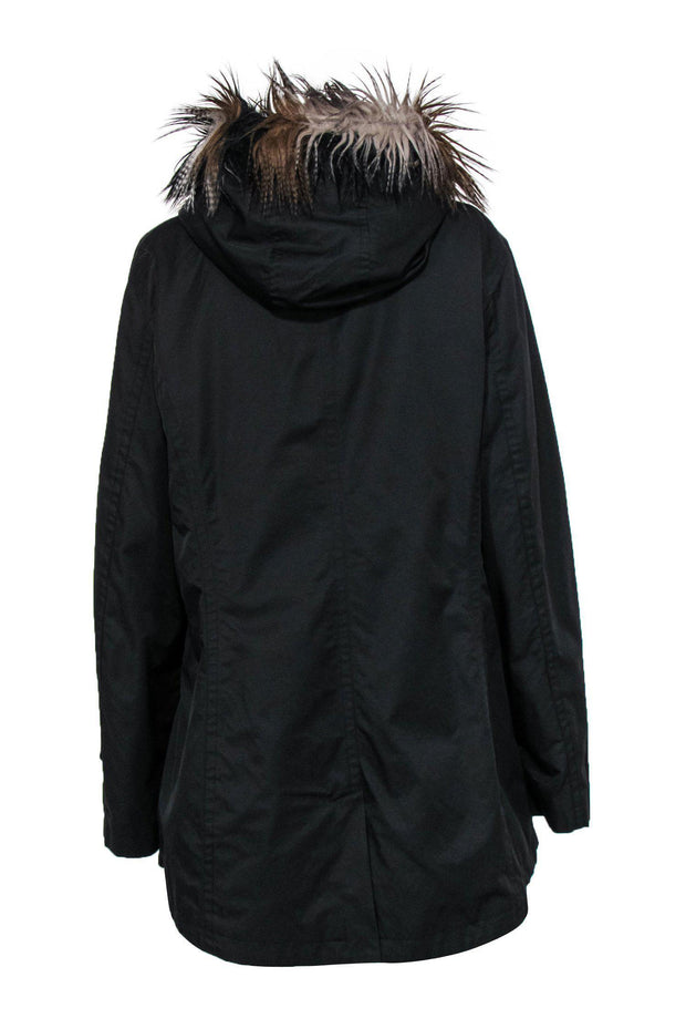 Current Boutique-Trina Turk - Black Zip-Up Hooded Coat w/ Faux Fur Lining Sz XL