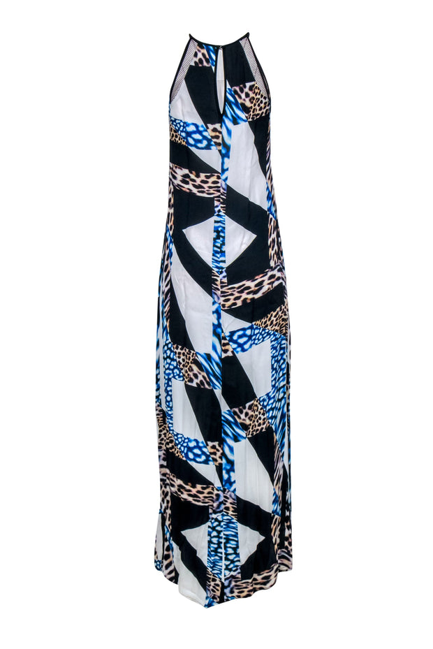 Current Boutique-Trina Turk - Blue, Black & White Cheetah Geo Print Maxi Dress Sz S