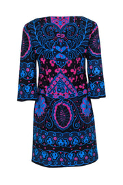 Current Boutique-Trina Turk - Blue & Magenta Textured Cotton Shift Dress Sz 4