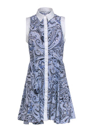 Current Boutique-Trina Turk - Blue Paisley Silky Collared Shirt Dress Sz 4