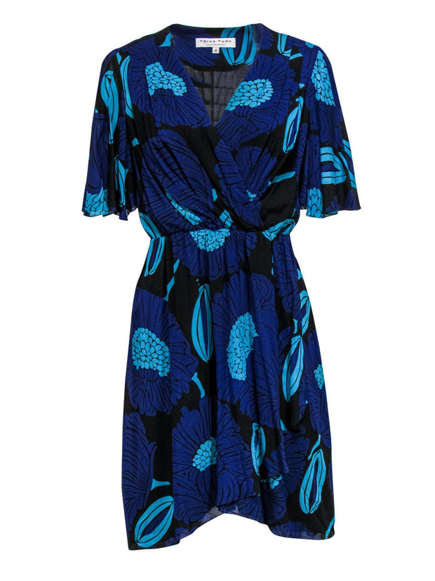 Current Boutique-Trina Turk - Blue & Teal Floral Print Fit & Flare Dress Sz 4