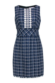 Current Boutique-Trina Turk - Blue & White Plaid Tweed Shift Dress Sz 10