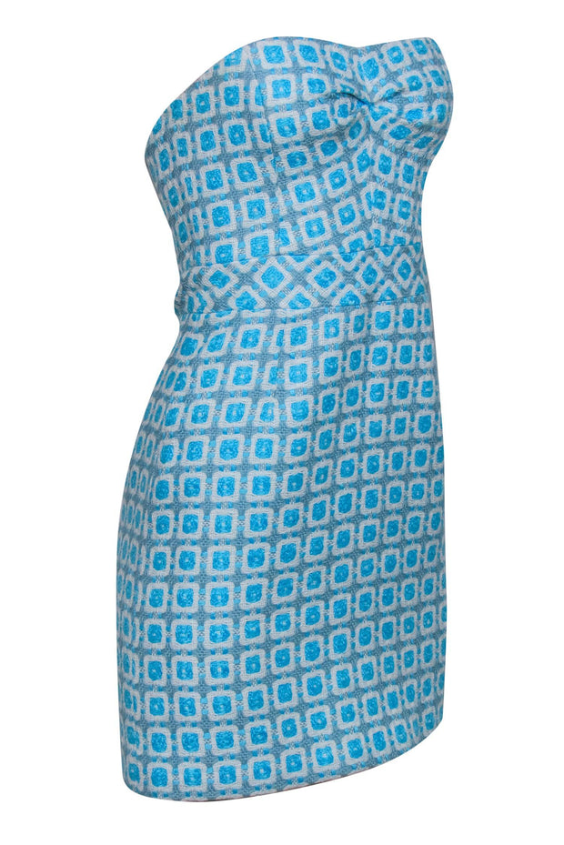 Current Boutique-Trina Turk - Blue & White Strapless Tweed Mini Dress Sz 2