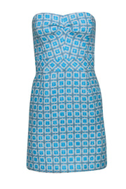 Current Boutique-Trina Turk - Blue & White Strapless Tweed Mini Dress Sz 2