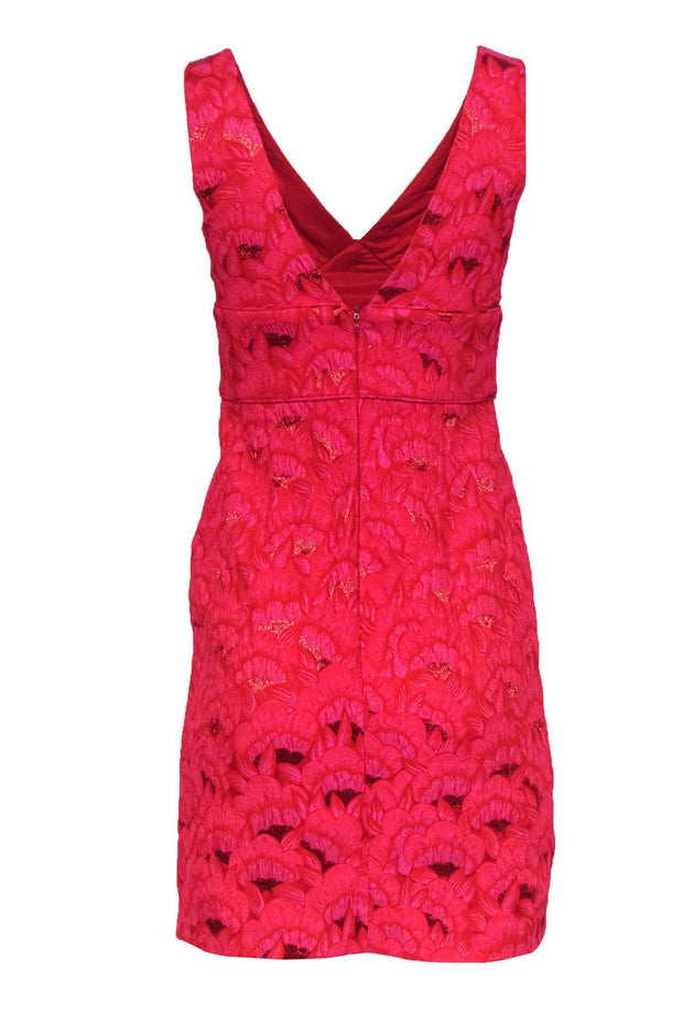 Current Boutique-Trina Turk - Bright Red & Pink Metallic Floral Sheath Dress Sz 4