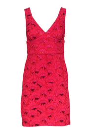 Current Boutique-Trina Turk - Bright Red & Pink Metallic Floral Sheath Dress Sz 4