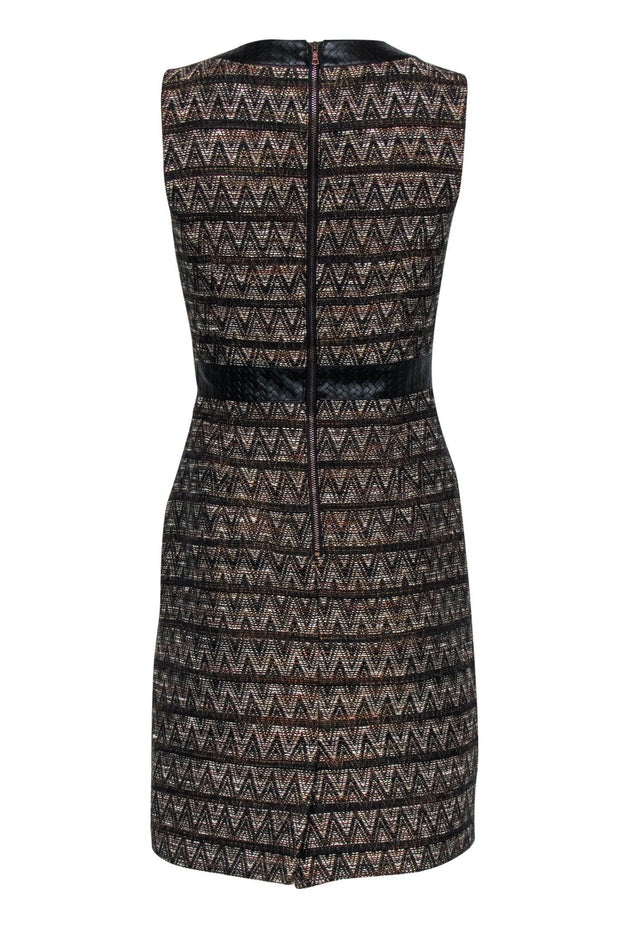 Current Boutique-Trina Turk - Brown Chevron Print Sleeveless Sheath Dress w/ Woven Trim Sz 2