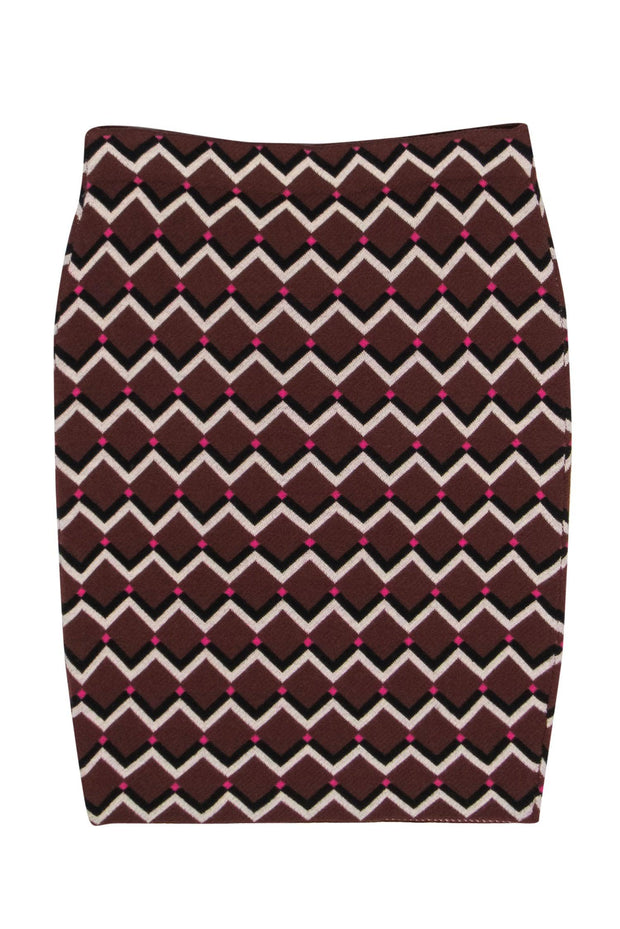 Current Boutique-Trina Turk - Brown & Pink Patterned Merino Wool Pencil Skirt Sz S