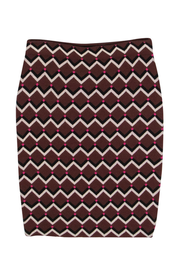 Current Boutique-Trina Turk - Brown & Pink Patterned Merino Wool Pencil Skirt Sz S