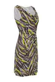 Current Boutique-Trina Turk - Brown, White & Yellow Silk Printed Ruched Dress Sz 2